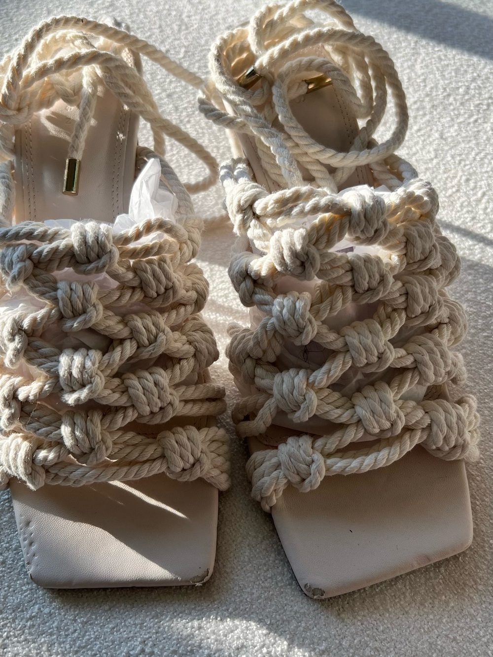 ASOS Handwoven Rope Lace-Up Sandals - Cream - Picture 2 of 13